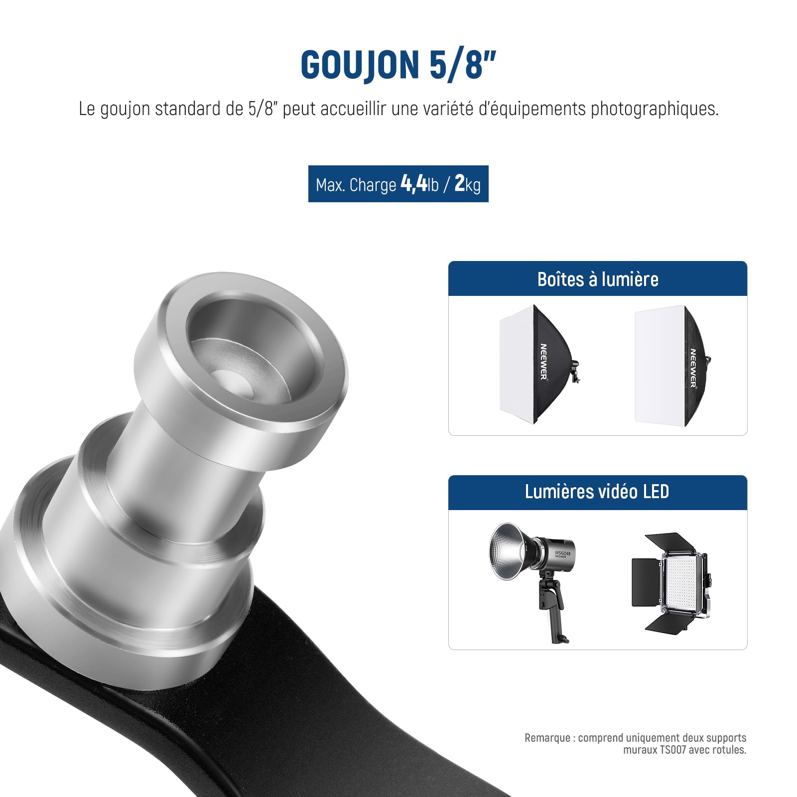 Supports Muraux Neewer Type E - Fixation Anneau Lumineux, Flash, Moniteur