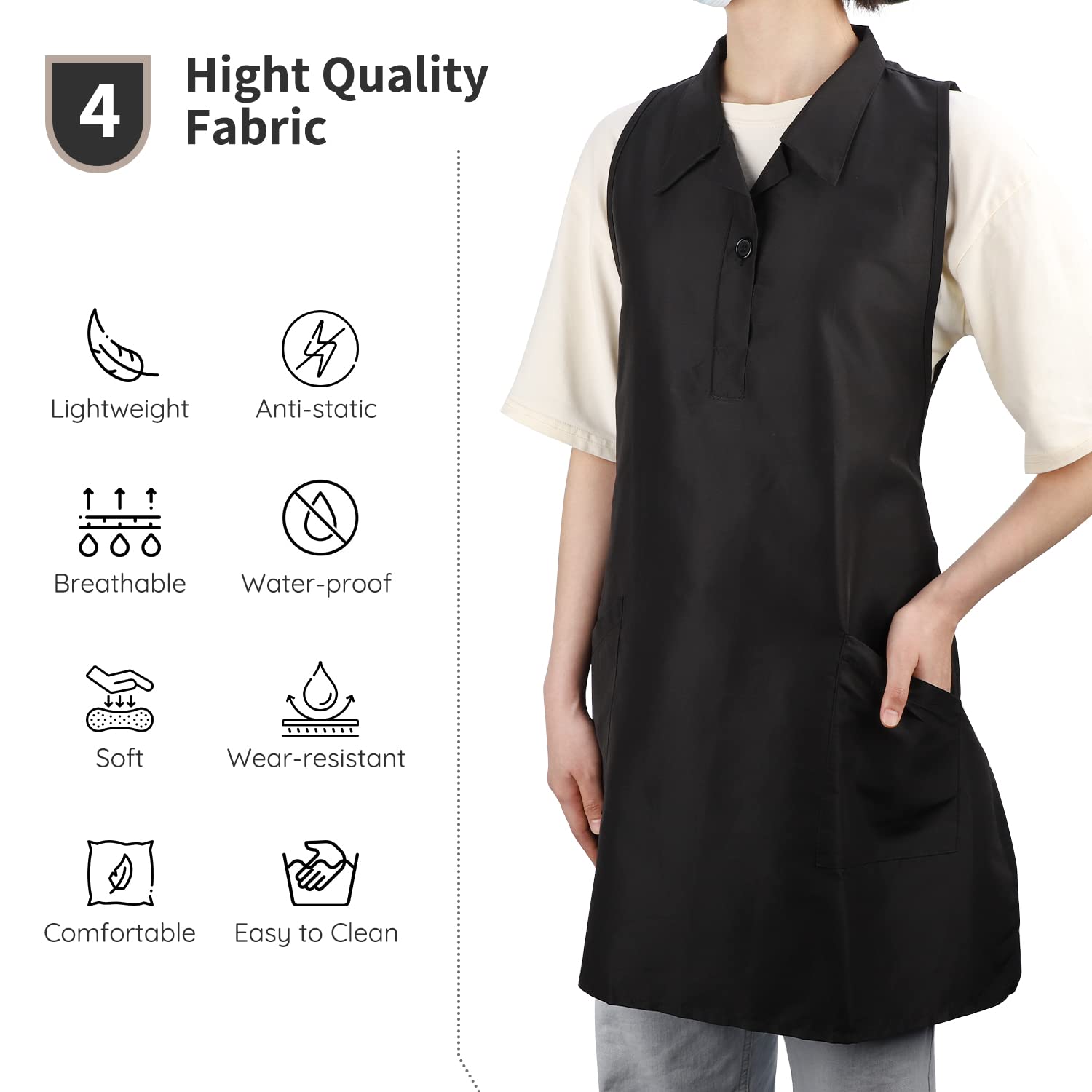 Delantal de peluquería, Salón Profesional SPA Estilista Chaleco Cosmetología Delantal Peluquero Mascotas Ropa de Trabajo, Negro - 5