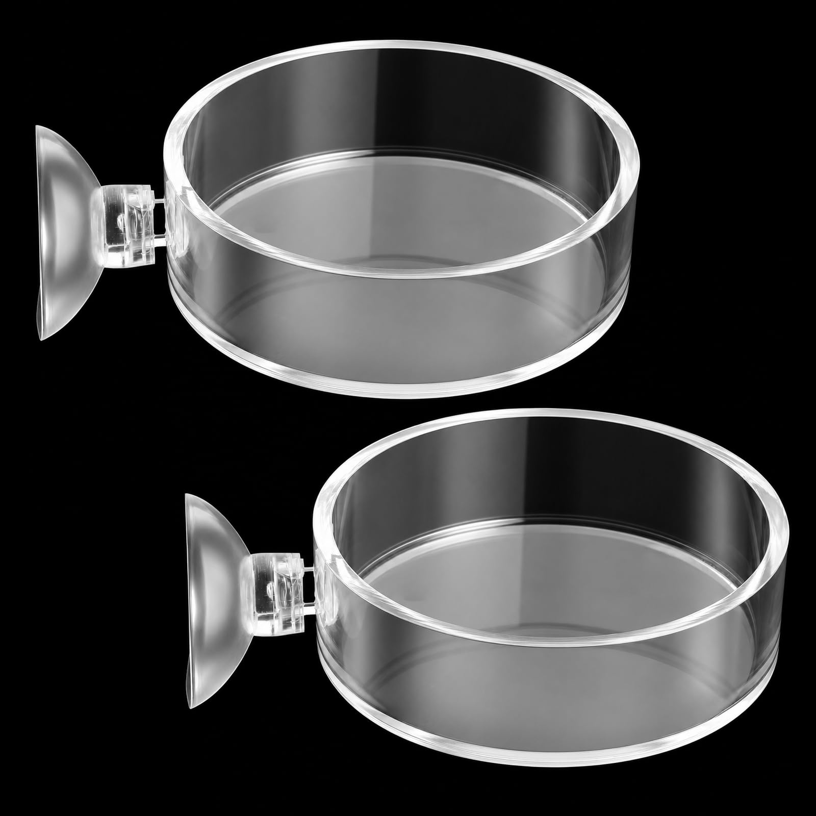Muiltvoe 2 Pcs Shrimp Feeding Dish, 65mm Round Aquarium Feeder Dish with Suction Cups Clear Acrylic Fish Tank Feeding Bowls