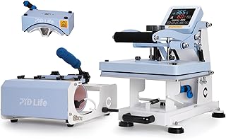 PYD Life 3 in 1 Combo Heat Press Machine 9 x 12 Inch Blue with 30 OZ Tumbler Press Attachment,Hats Caps Press Attachment,for Sublimation T-Shirts,Sublimation Tumblers Mugs,Sublimation Hats Caps