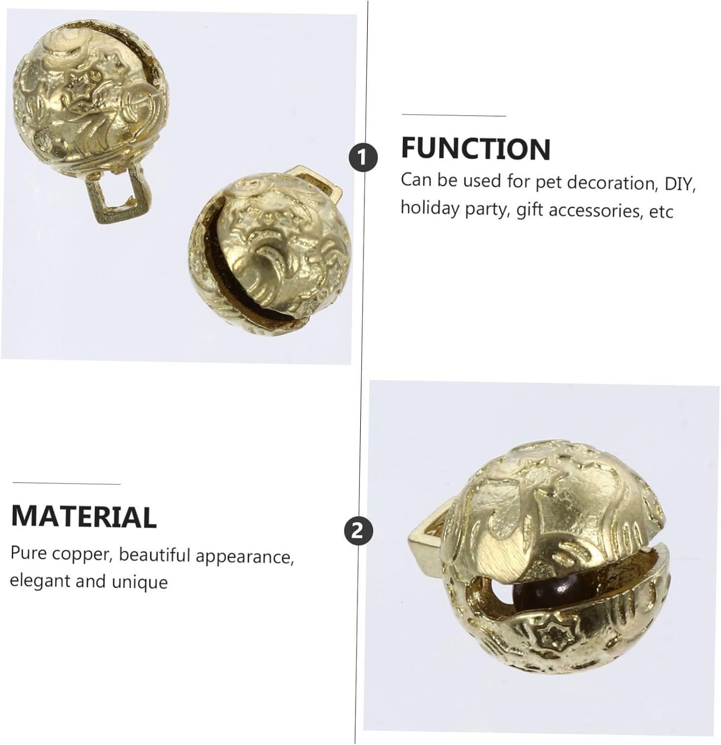 Tofficu 18pcs Decorative Brass Jingle Bells for Christmas Crafts Hollow Bells for Holiday Decor Pet Accessories and DIY Projects