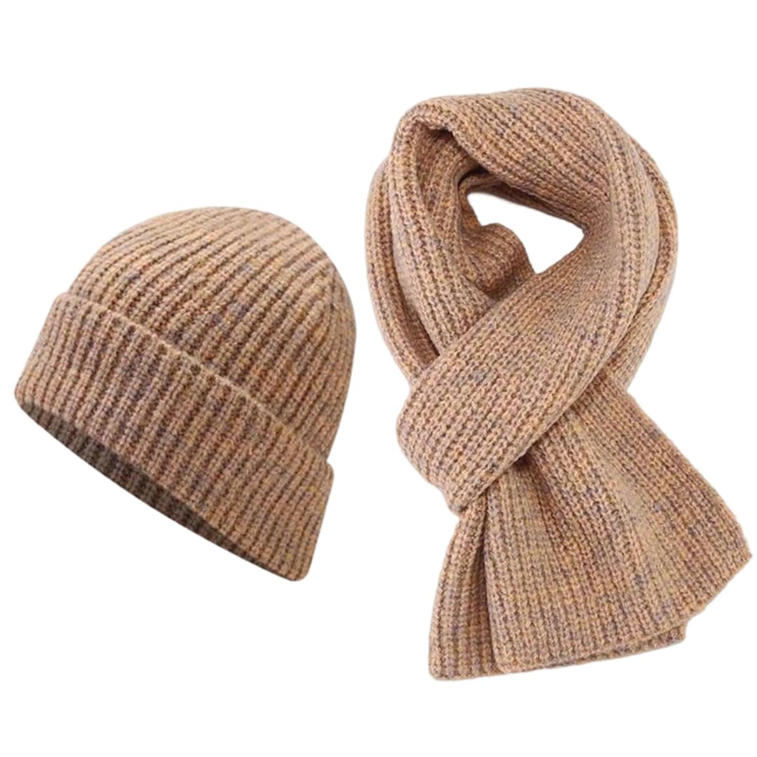 Czapki i szaliki 2 zestawy dla kobiet, robione na drutach, zimowe, swobodne, jednokolorowe, pogrubione, unisex (khaki)