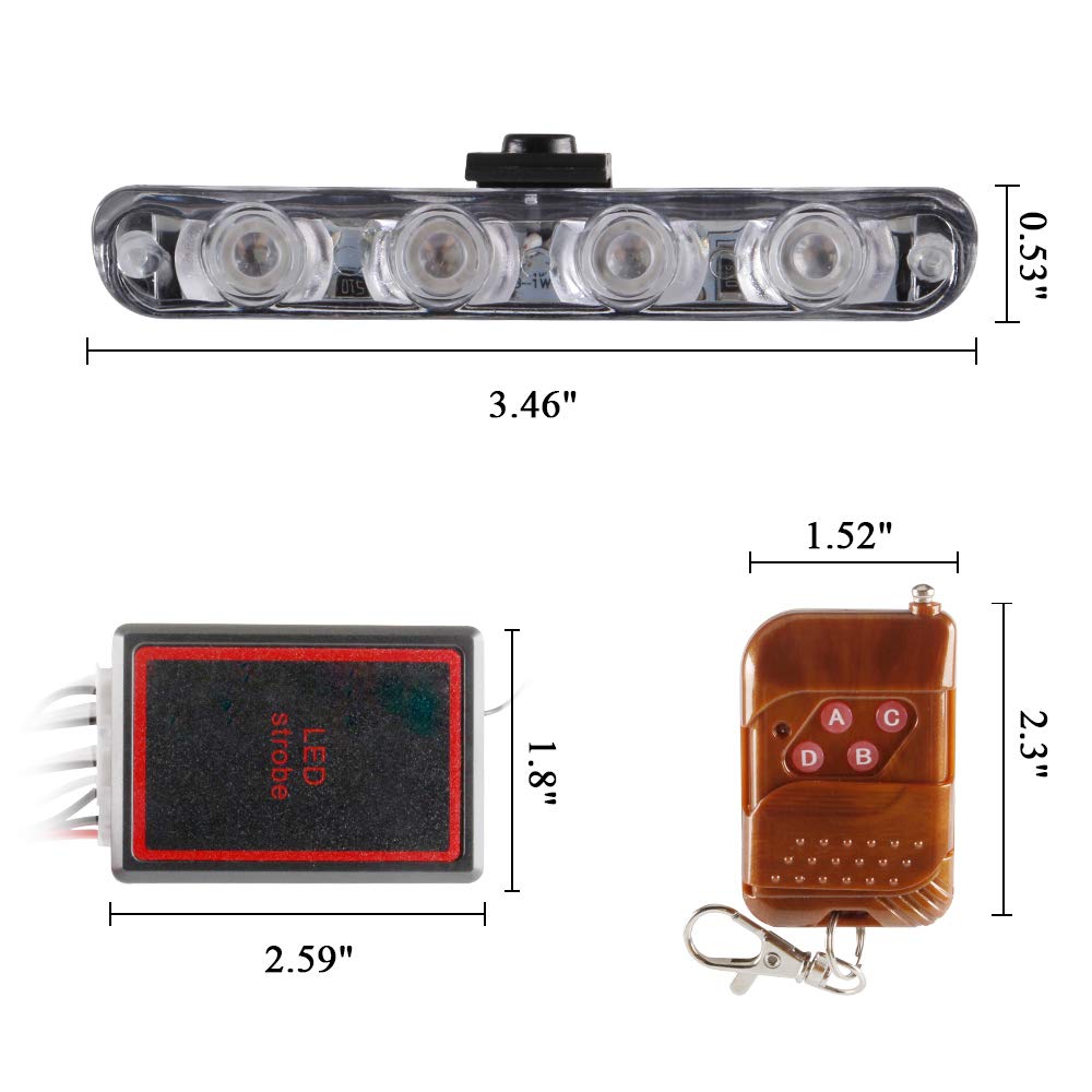 4x4 LED 4 in 1 Strobe Spia DC12V Emergenza Lampeggiante Luce lampeggiante Ambulanza Polizia Luce Telecomando senza fili Luce stroboscopica auto Accensione Emergenza Luce esterna(Rosso e Blu)