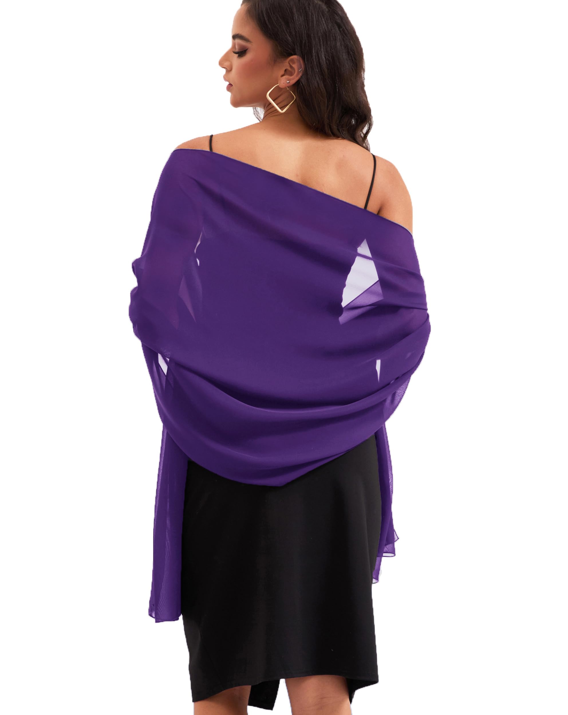 Baoqiya Chiffon Shawls Scarves Wraps for Bridal Wedding Party Evening Dress and Special Occasion Dresses, Purple, Large
