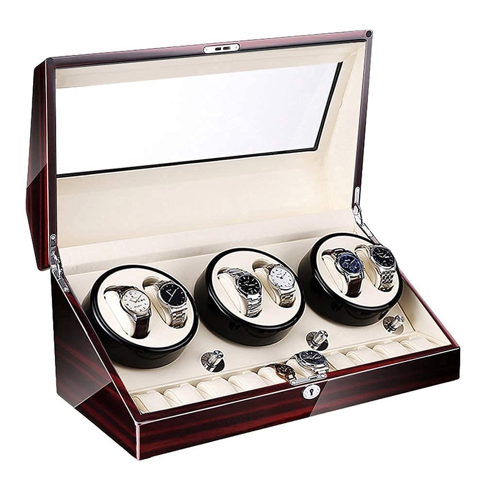 MYUYEE Automatic Watch Winder 6+10 Super Quiet Motor With Led Backlight Watch Winder Box Piano Paint Exterior 4 Rotation Mode (E-A)