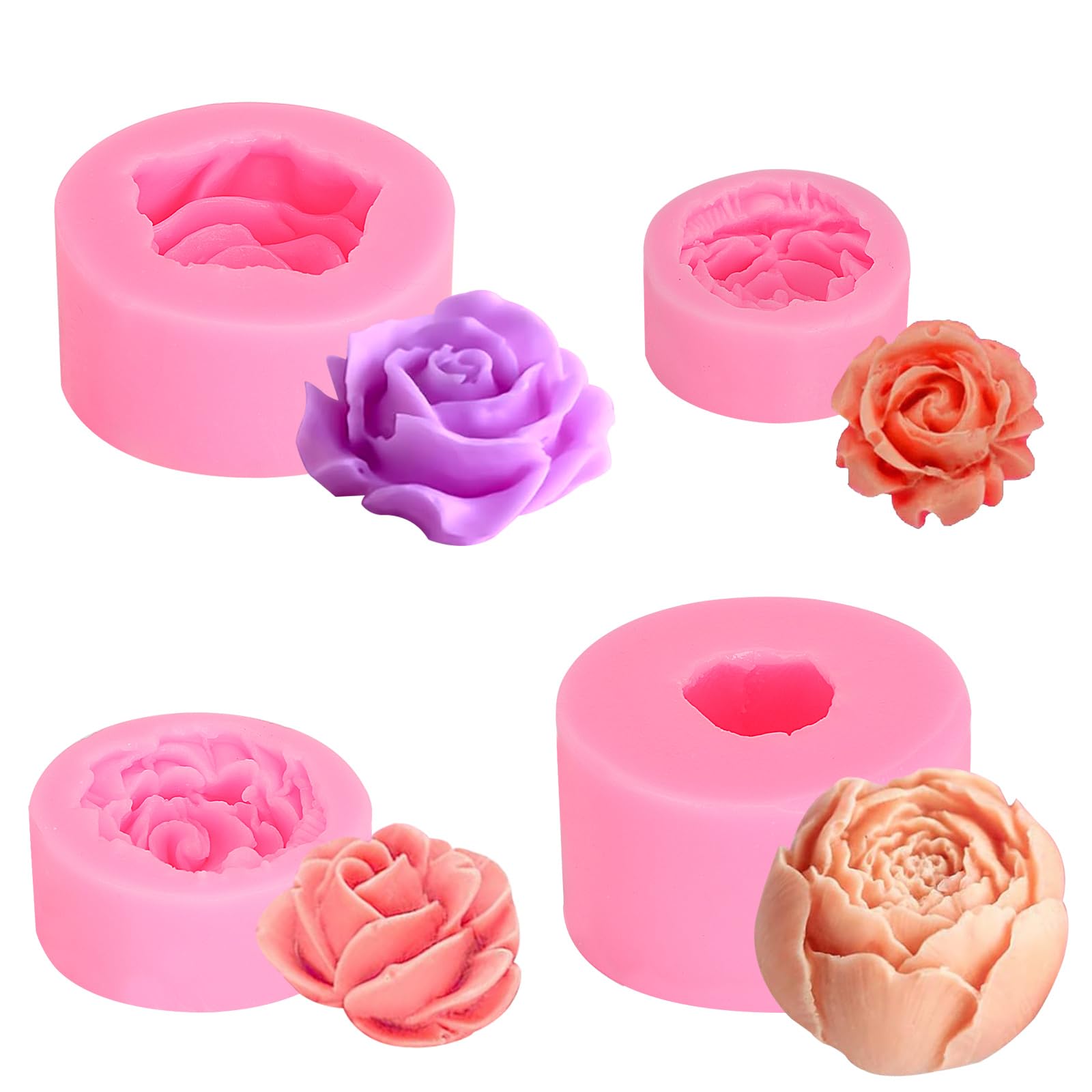 6 Pcs 3D Rose-Shaped Silicone Molds, Flower Silicone Molds for Candle Making, Soap Molds, Fondant Baking, Dessert Chocolate Candy
