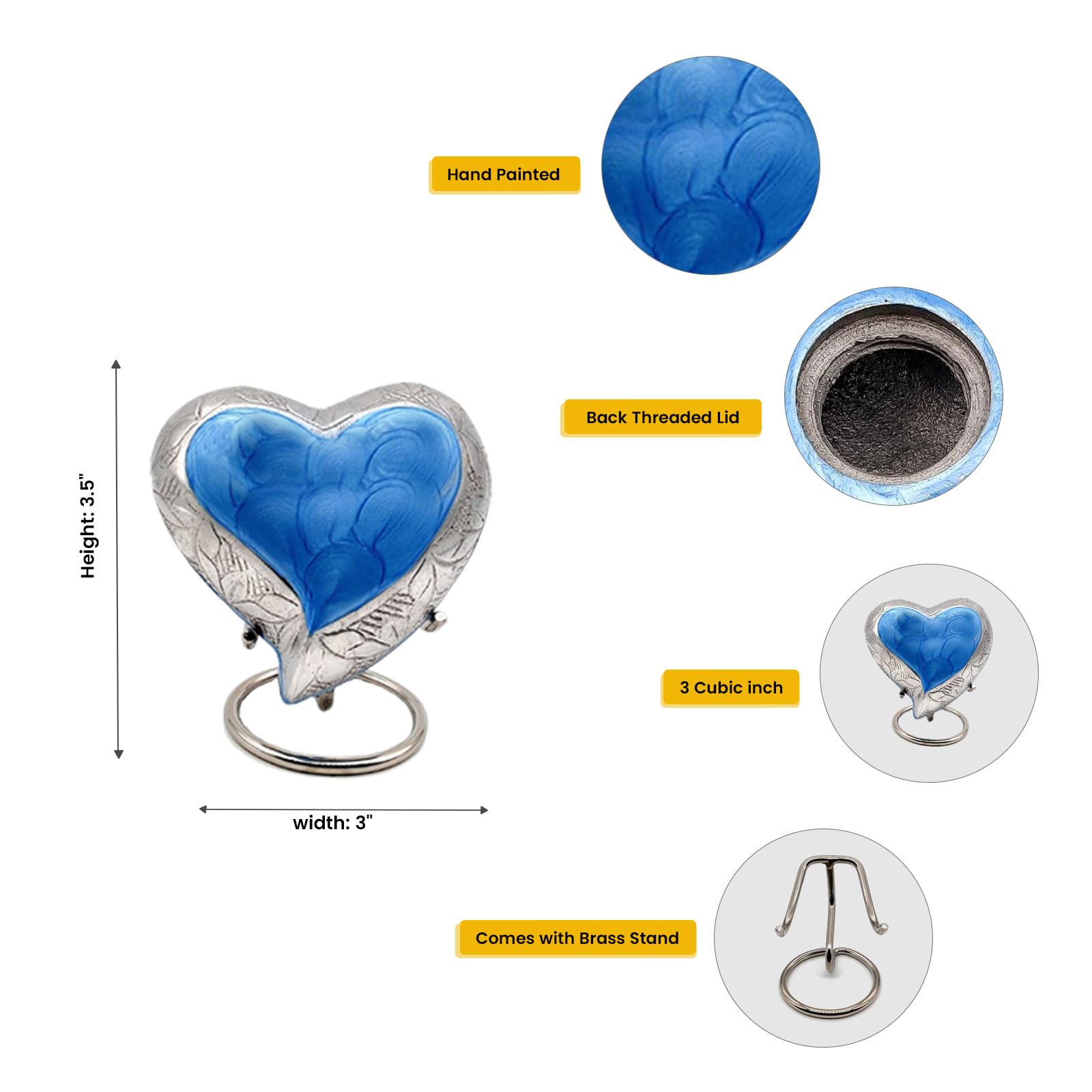 Urna de recuerdo de corazón azul cielo – Mini urna de cenizas pequeña urna de cremación hecha a mano para cenizas – homenaje a tu ser querido – perfecta para adultos y bebés con caja de terciopelo