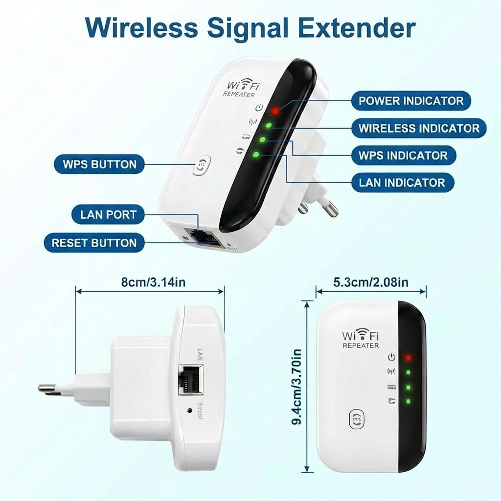 Amplificador Extensor WiFi 2.4 GHz-300 Mbps WiFi Extender Extensor de hasta 3000 pies Cuadrados con Modo Repetidor/Ap Puerto Ethernet Compatible con Todos los Dispositivos Wi-Fi