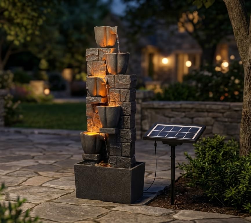 Solar Powered Water Fountain with Tulip Design