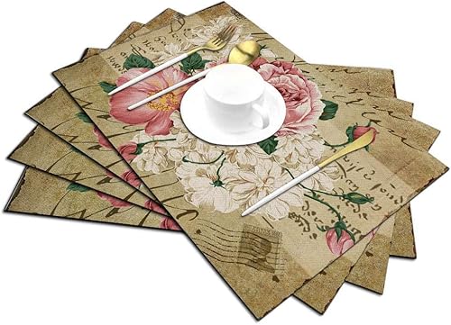 Miniatura 2 de Juego de 4 manteles individuales con diseño de rosas, resistentes al calor, antideslizantes, 18 x 12 pulgadas