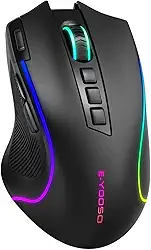 Mouse Sem Fio Gamer, 2.4G, Bluetooth, USB-C, 8000 DPI, 1000Hz, 9 Botões Programáveis, RGB 16,8M, Bateria 1000mAh, Ergonômico para PC/Notebook