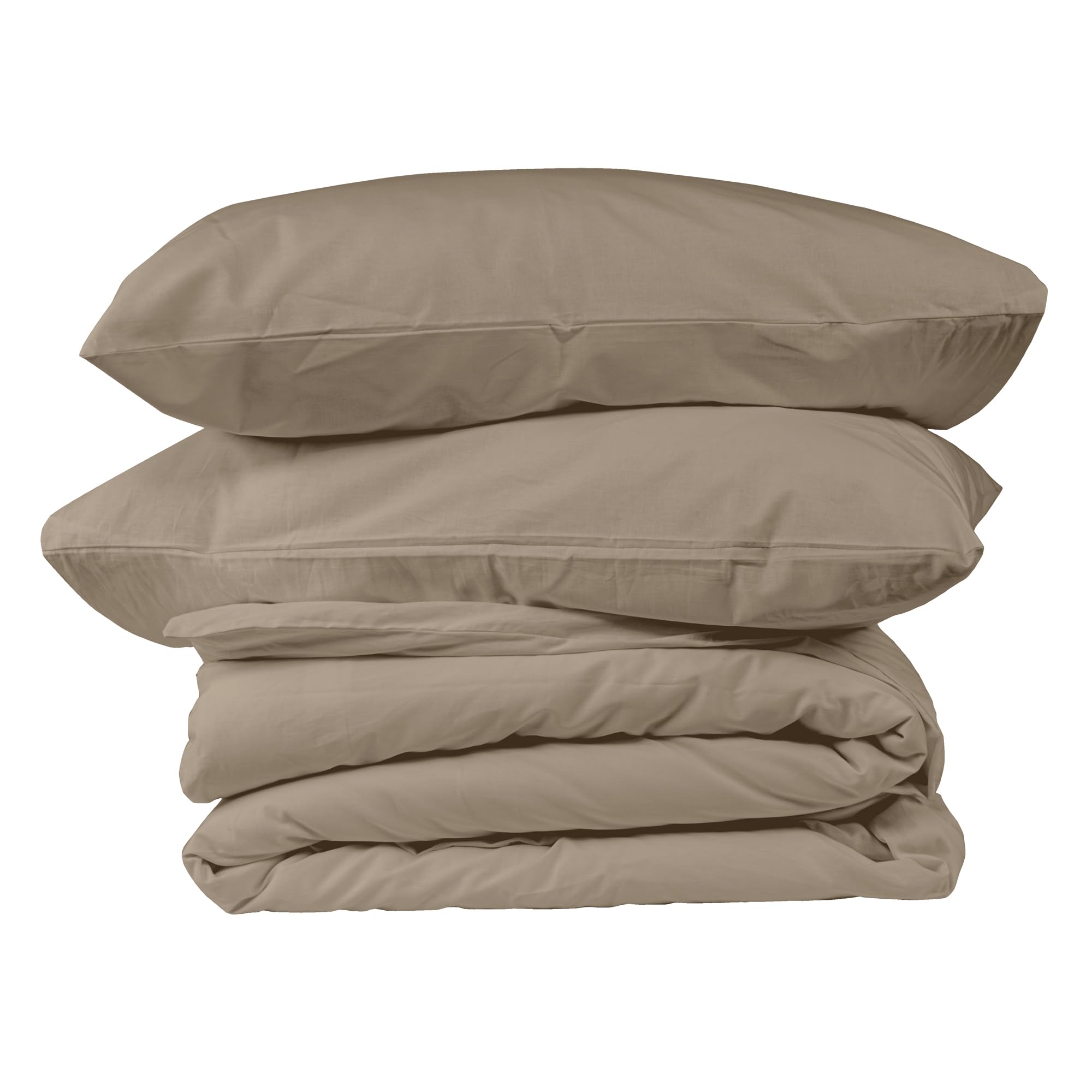 Ruggeri Set Lenzuola Copripiumino Matrimoniale, Cotone, Tortora | 1 lenzuolo a sacco di 250 x 200 cm con patella di 40 cm e 2 federe di 50 x 80 cm con chiusura a sacco di 20 cm