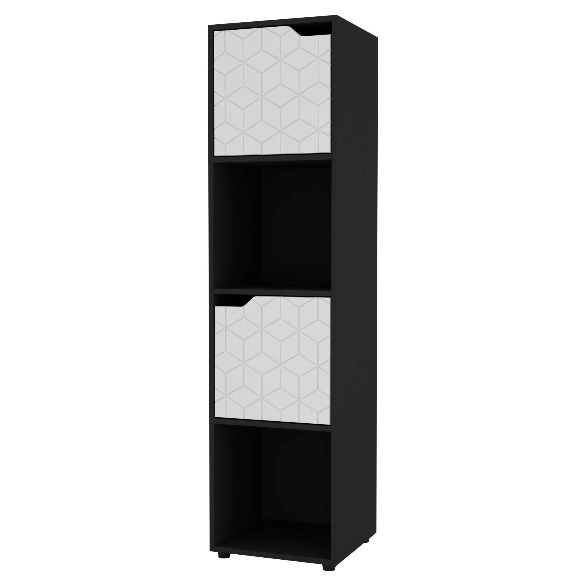 URBNLIVING Black Wooden Cube Bookcase Geo Geometric Door Display Shelf Storage Shelving Cupboard (White Door, 4 Cube)