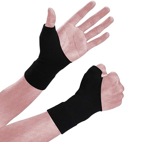 Guantes de compresión para artritis del pulgar (1 par), soporte de muñeca transpirable sin dedos con almohadillas de gel para lesiones en las manos,