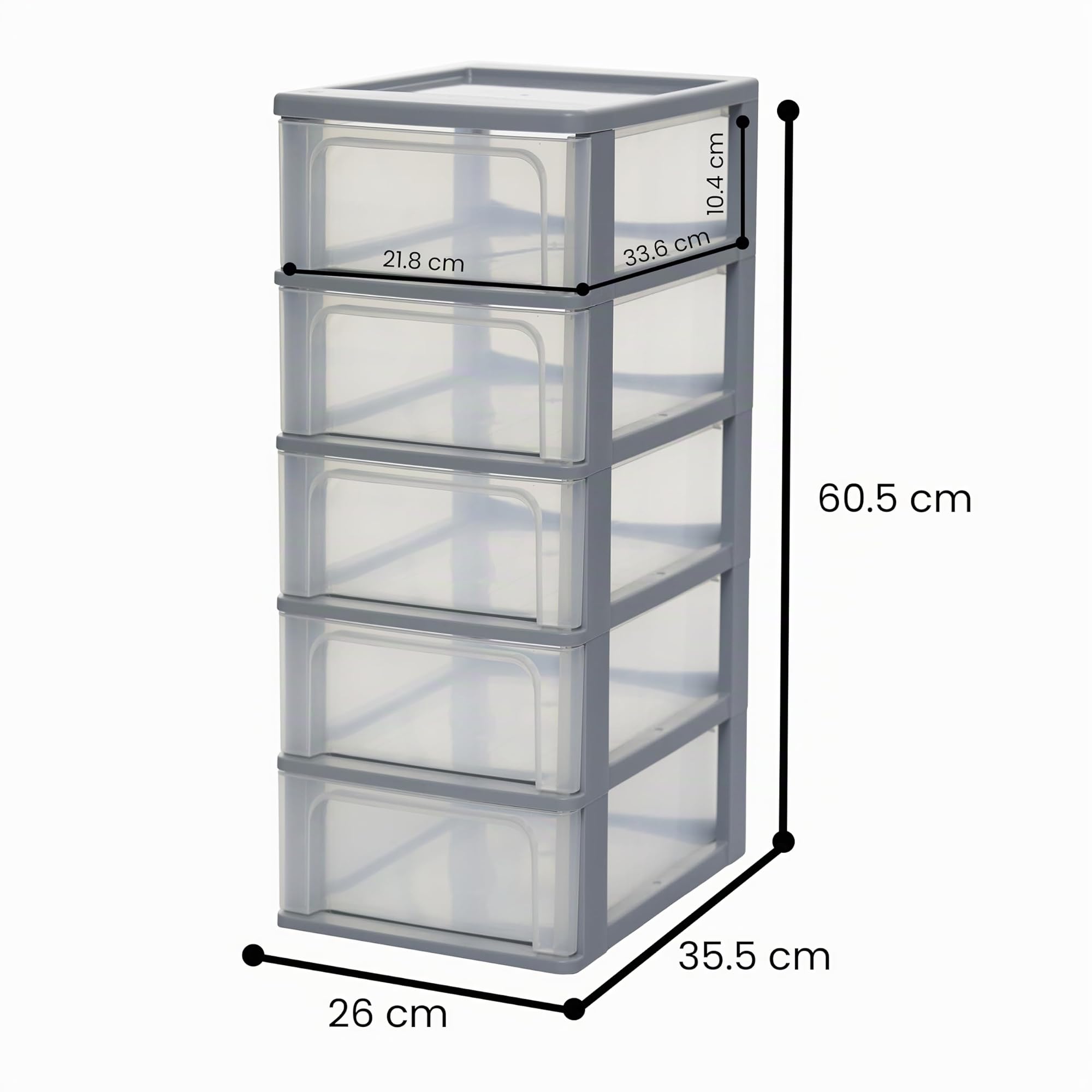 Iris Ohyama Cassettiera in Plastica, Portaoggetti, 5 Cassetti Medi, Grigio, Apertura Facile, Formato A4, A5 e A6, Organizzatore, Per Ufficio, Scuola, Cartoleria, Senza BPA, Contenitore, OCH-2005
