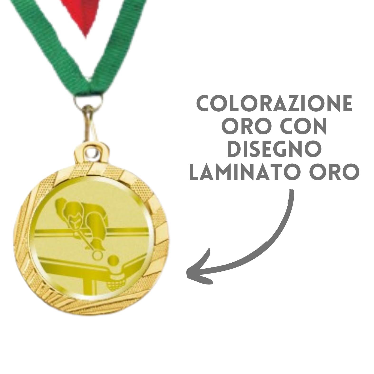 Stock Medaglie Personalizzate Premiazioni Biliardo da 3,2 cm con Laccetto Medaglia Personalizzabili in Metallo con Stampa Personalizzata, Sport | 23.00.32.R