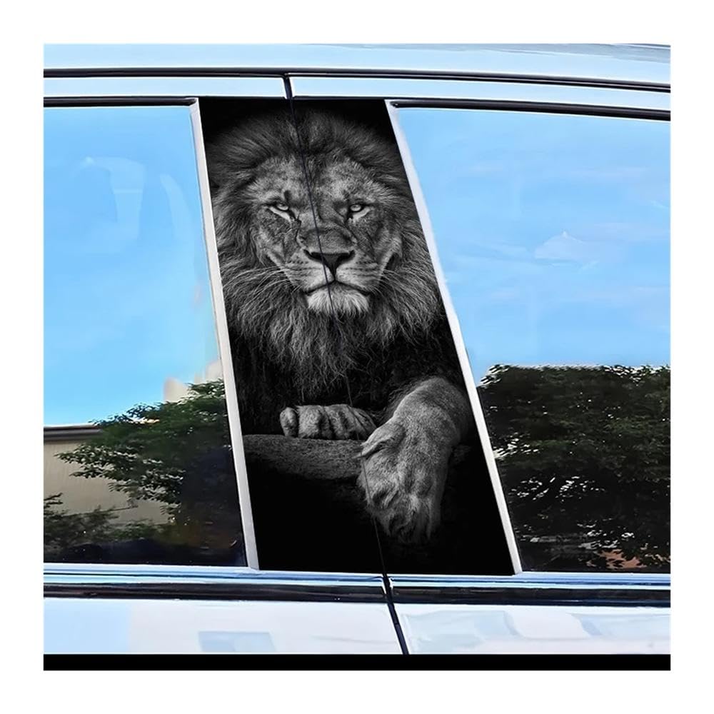 Dabhuoc One Color Car Parts 2Pcs Car Door Pillar Decoration Sticker Lion Pattern Scratch Resistant Film