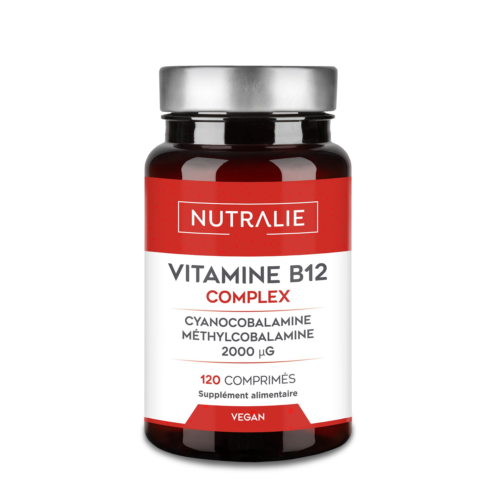 Vitamine B12 Vegan 2000mcg Méthylcobalamine et Cyanocobalamine - Fatigue et immunité - 120 Comprimés Végétaliens Nutralie