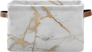 White Gold Marble Storage Basket Bin Large Fabric Toys Storage Cube Box with Handles Collapsible Closet Shelf Cloth Organizer Basket for Nursery Bedroom
