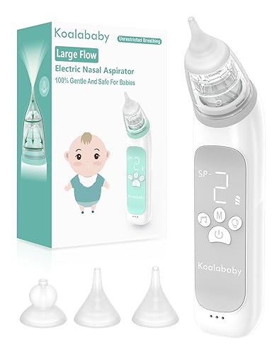 Koalababy Aspirador nasal eléctrico de gran flujo, succión de nariz para bebé, limpiador de nariz para niños pequeños con 3 niveles de succión,