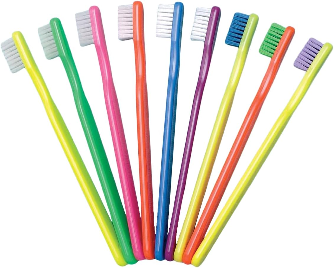 Henry Schein Acclean Child Toothbrush, Assorted Neon Colors, 24-Tuft Narrow Head, Soft Bristles, Manual Straight Handle, Individually Wrapped, 72 per Box