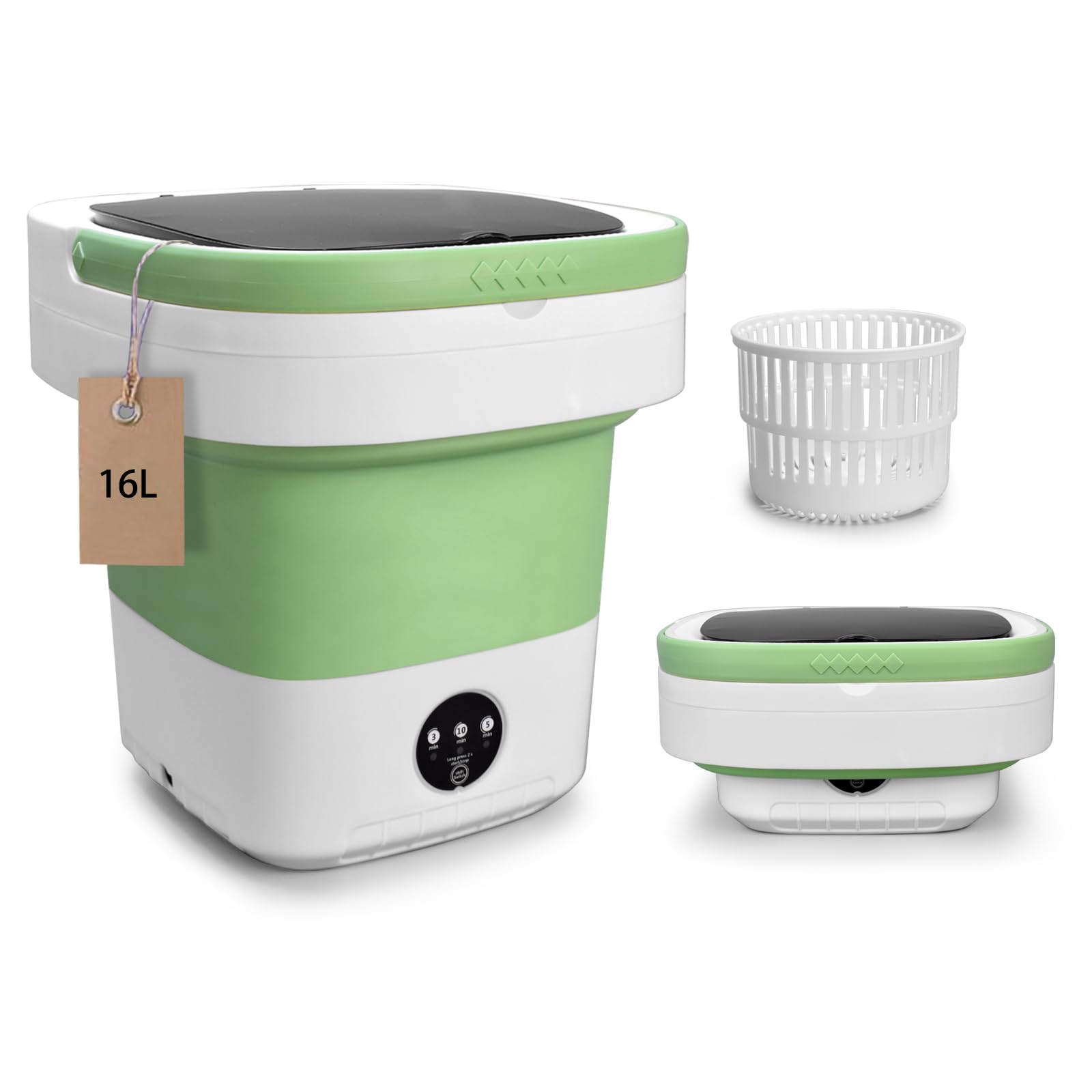 Portable Mini Washing Machine, Foldable Washer and Dryer with 3 Modes Deep Cleaning, Upgraded Small Collapsible Laundry for Hotel, Apartment, Home and Travel - Green 16.5L Green