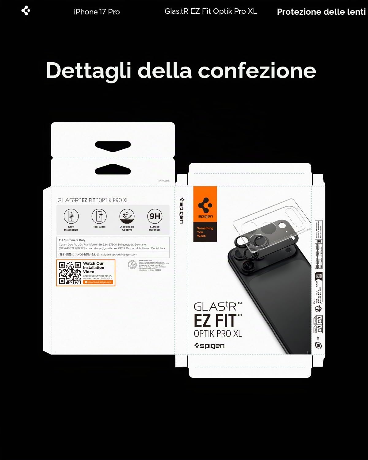 Spigen Glas.tR EZ Fit Optik Pro XL Protezione Fotocamera compatibile con iPhone 17 Pro, 1 Pezzi, Blu profondo, Anello Totale, Durezza 9H Pellicola prottetiva