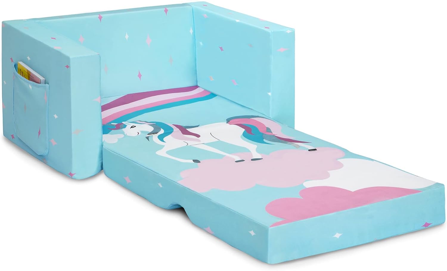 Delta Children Cozee 2-in-1 Convertible Sofa to Lounger For Bedroom - Lightweight,Portable Comfy Flip Open Couch/Sleeper for Kids, Blue Unicorn - Image 8