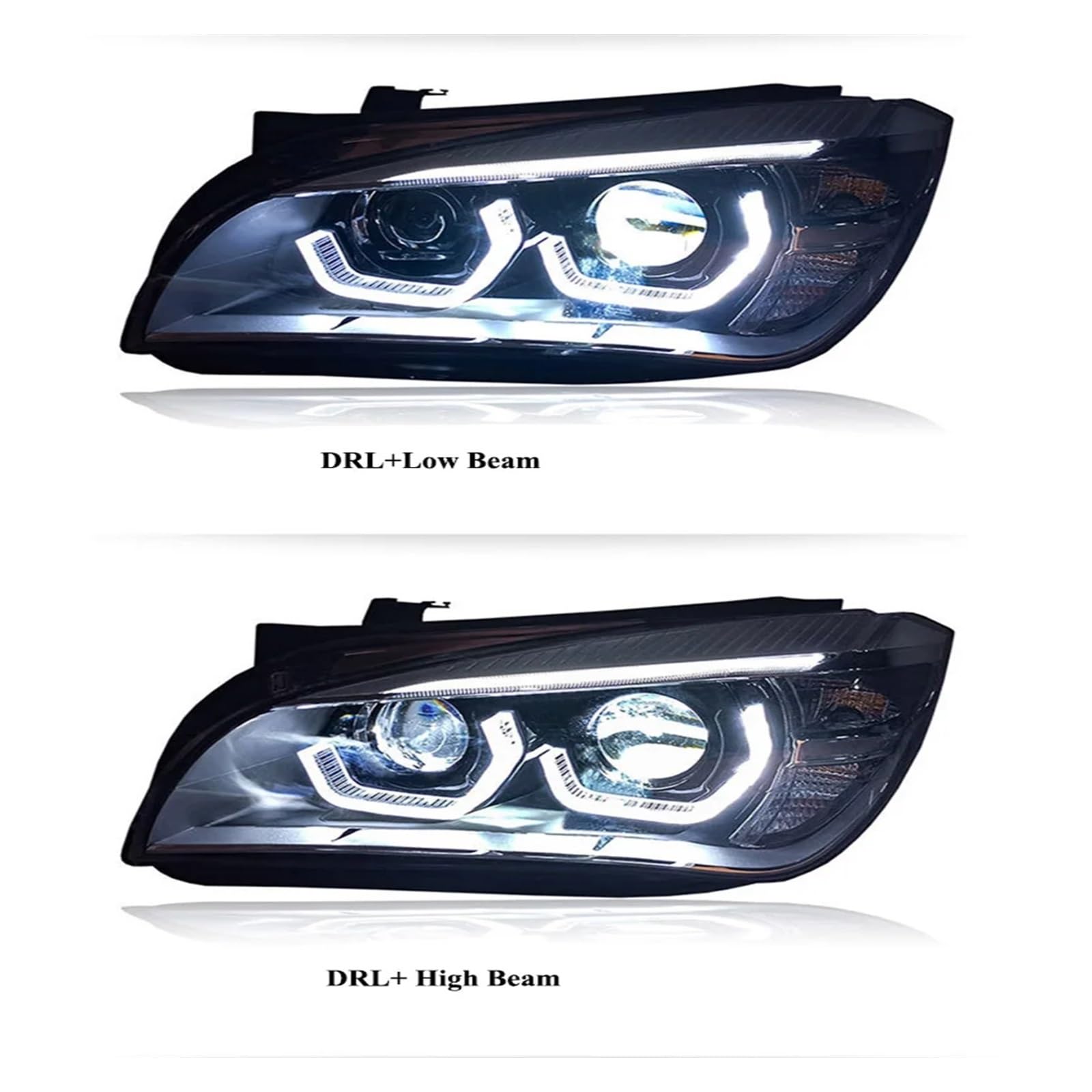 Coppia di fari auto compatibili con BMW X1 E84 2011-2015, accessori DRL ambra, indicatori di direzione, fari Plug and Play(With LED Bulbs)