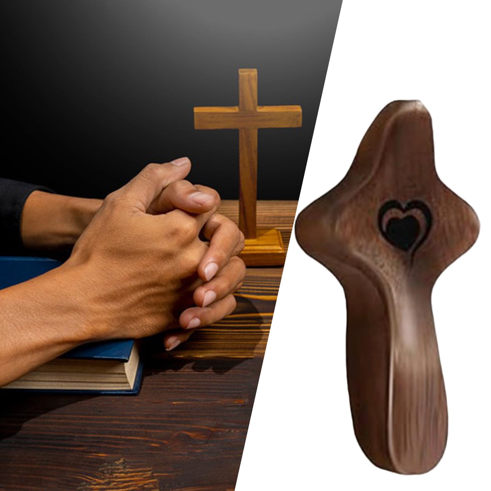 Jukeoiu Cruz de madera para ansiedad, cruces cómodas para la mano, crucifijo decorativo de madera para salas de oración, meditación, entusiastas de la atención plena, católicos, cristianos, familias