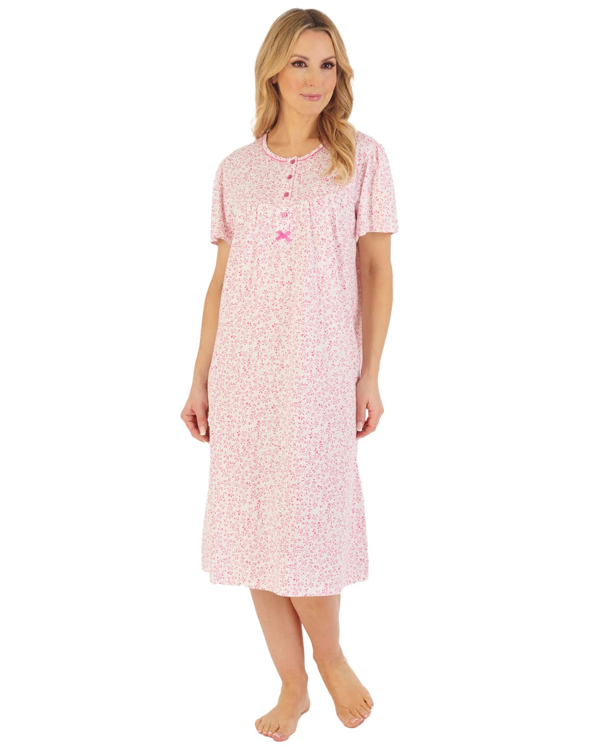 Slenderella Galium Short Sleeve Cotton Jersey 42 Inch Nightdress (20/22, pink)
