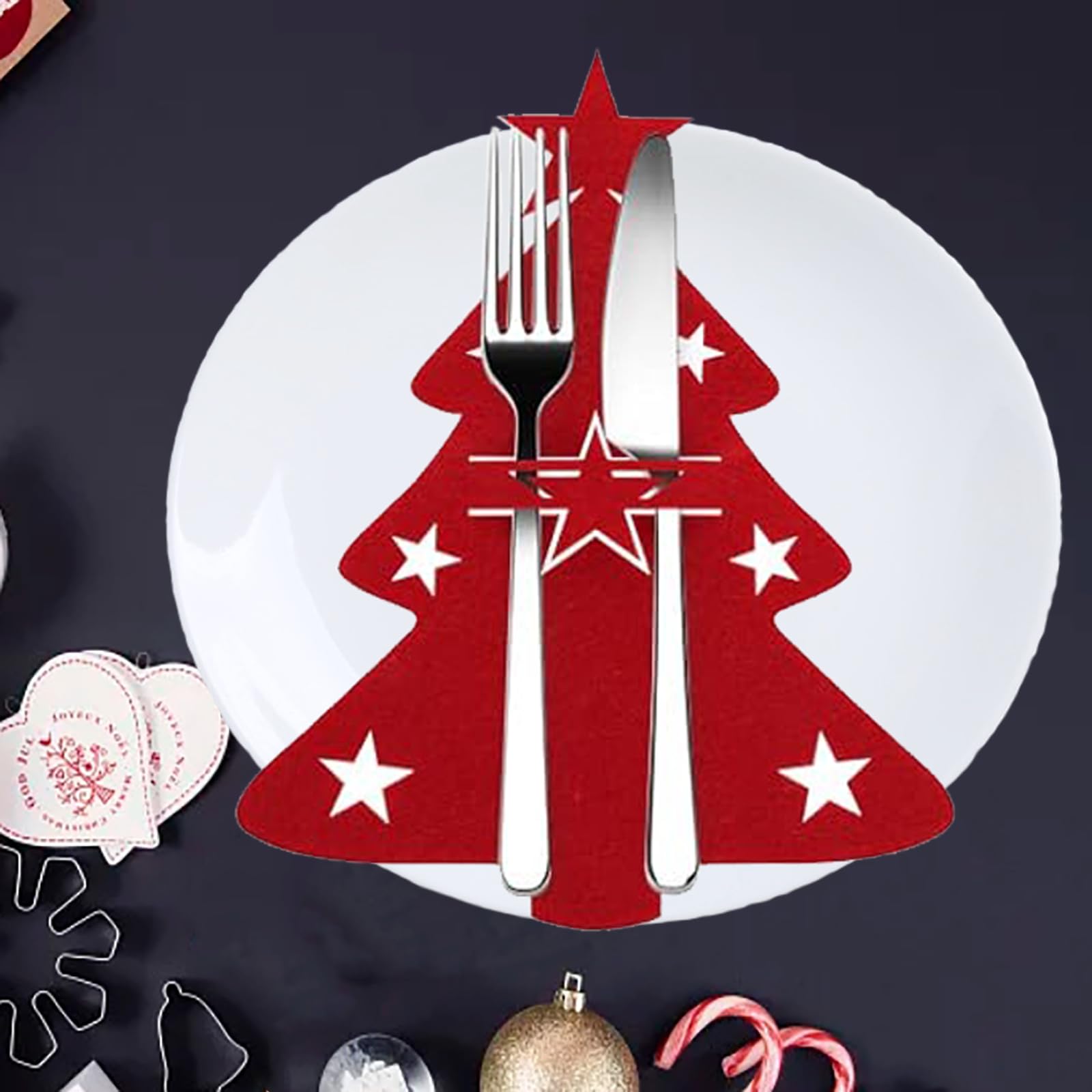 CHIHOLEN Weihnachts Besteckhalter Set - 12 Stück Filz Taschen Mit Weihnachtsbaum & Stern Motiven