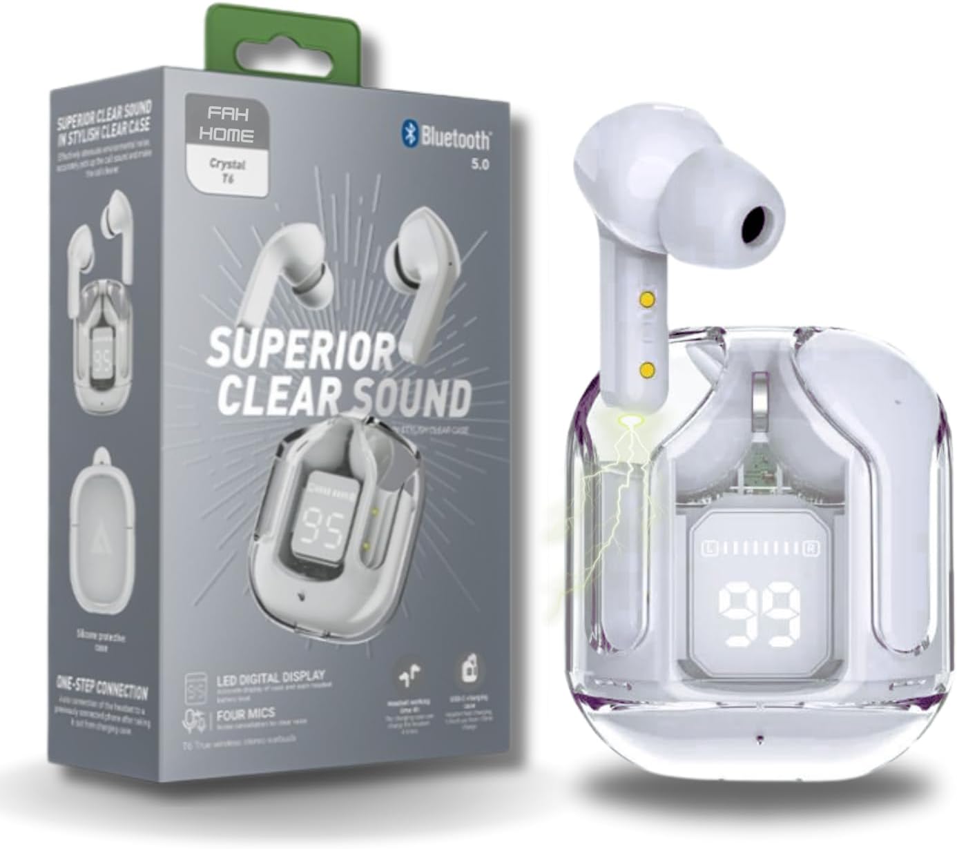 5.3 Wireless Bluetooth Transparent Earbuds- Noise Reduction Cordless Earbuds With Microphone - Best Stereo Headphones With Led Power Display -Cordless earbuds.