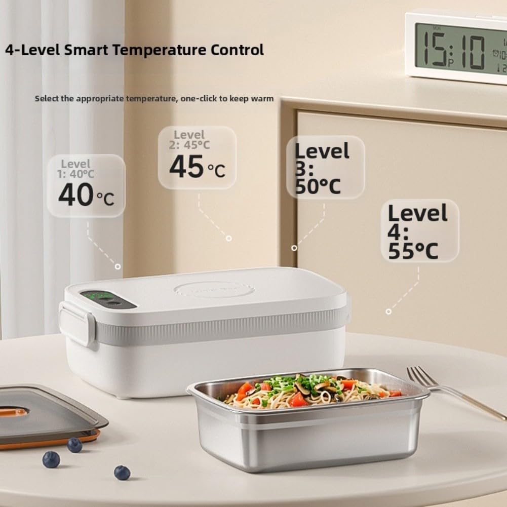 Fiambrera eléctrica inalámbrica de 14.000 mAh, 1 L, para adultos, con 8 temporizadores y 4 temp, carga rápida tipo C, recipiente de acero inoxidable a prueba de fugas, para oficina, viajes, camiones