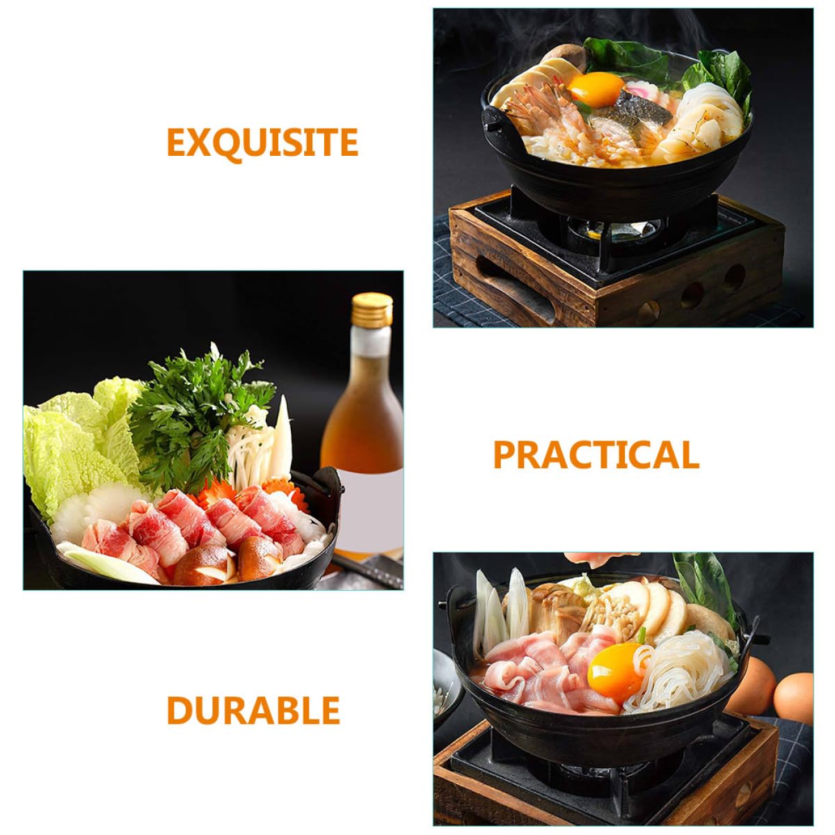 COLLBATH Olla Caliente Japonesa de Hierro Fundido para Sukiyaki Portátil con Aislamiento Térmico Adecuado para Cocinar al Aire Libre y Camping