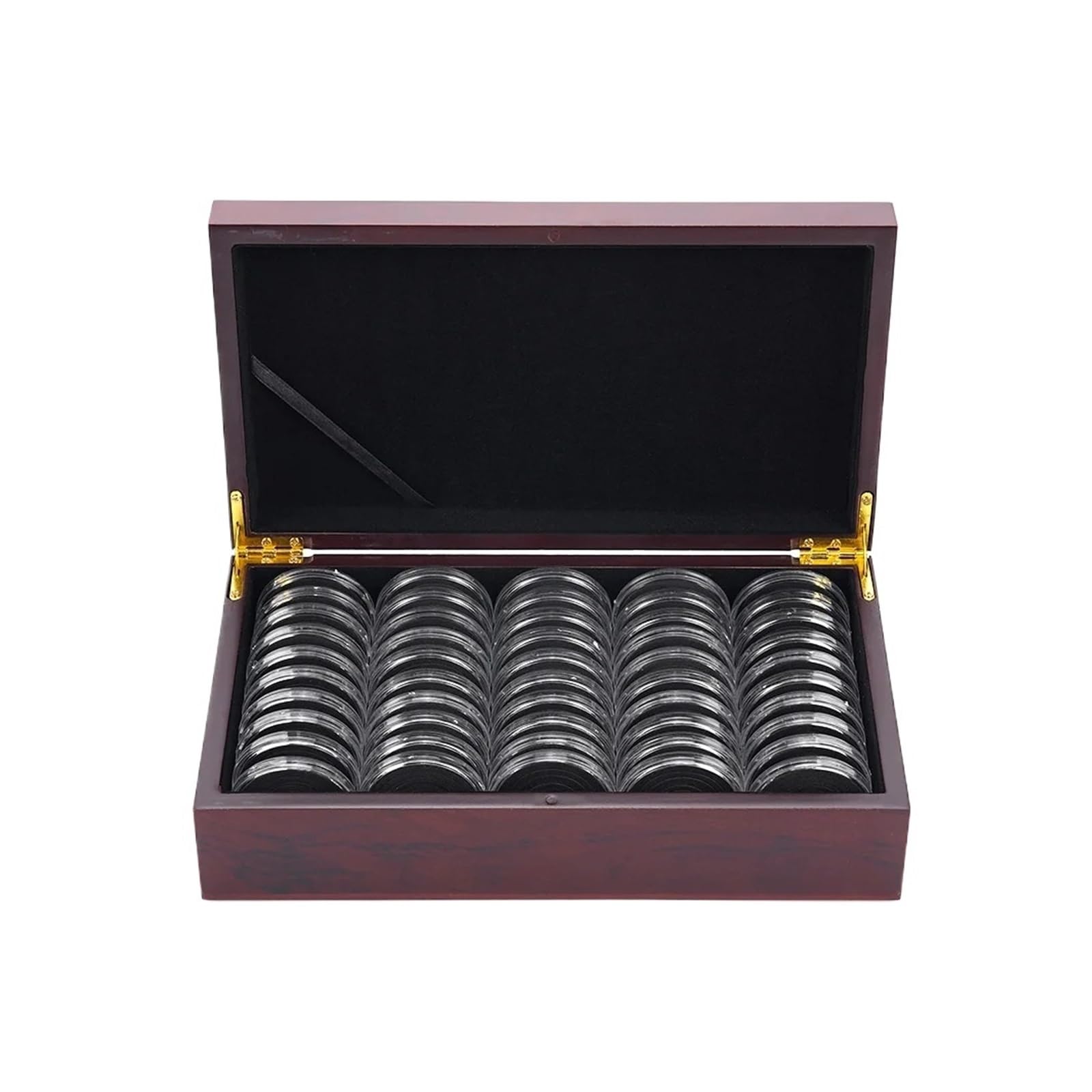 ZythrXLate Wooden Coin Collection Box Wooden Coin Collection Case Adjustable Antioxidative Storage Box with 50pcs 50mm Capsules Fits 16 20 25 27 30 38mm Commemor for Coin Collectors