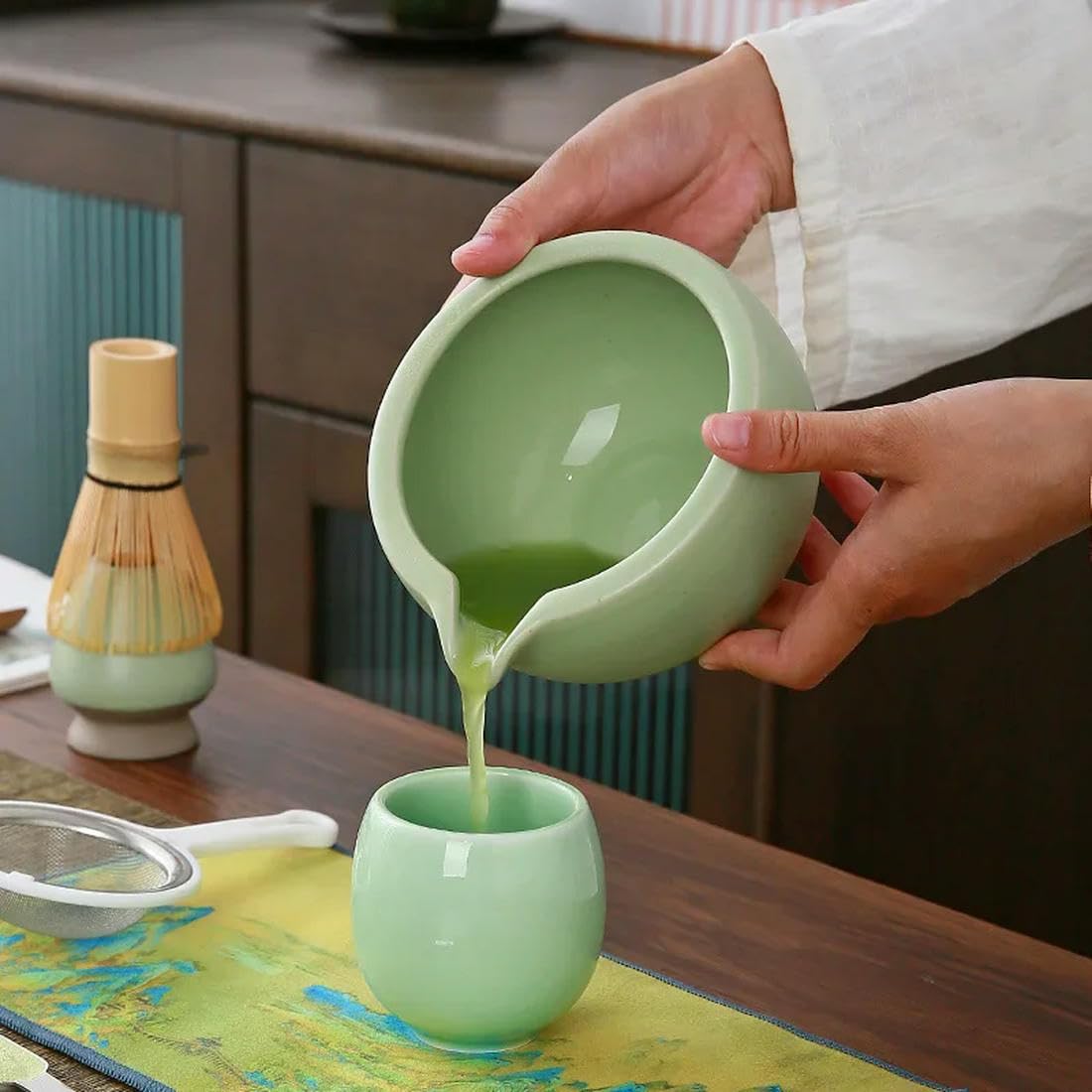9 szt. japońskie ceramiczne pudełko upominkowe Matcha zielony uchwyt na herbatę stojak miska trzepaczka młynek szczotki uchwyt na narzędzia do herbaty herbata