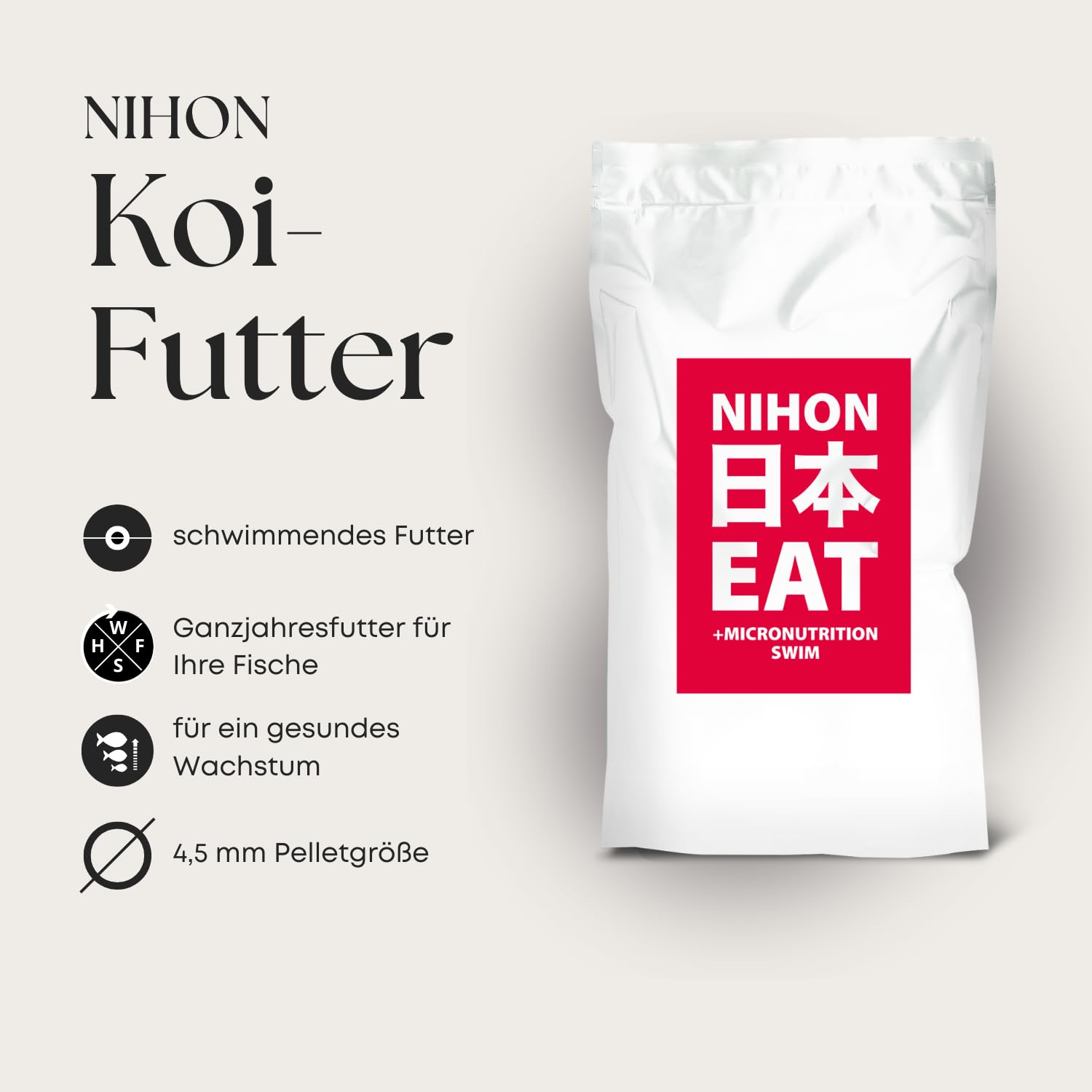 NIHON Hokovit Koi Food EAT Swim – Comida flotante para todo el año para Koi y carpas – con espirulina y micronutrientes – para un crecimiento saludable y sistema inmunológico – 4,5 mm – 5 kg