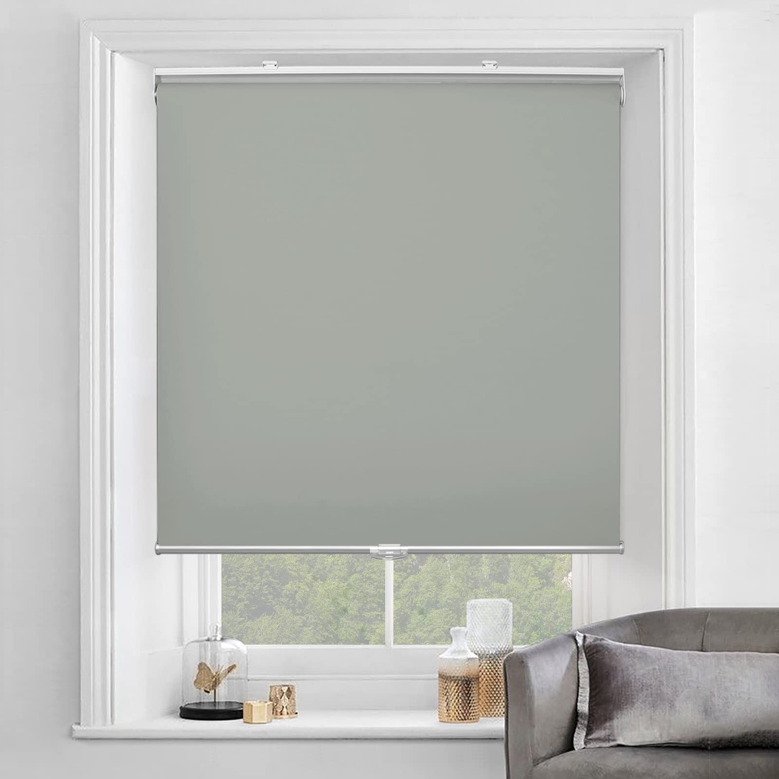 Allbright Cordless Roller Shades 100% Blackout Blinds (34" W x 72" H, Dark Grey) Thermal Insulated Fabric UV Protection Roller Shades Blinds for Windows, for Office and Home, Easy to Install