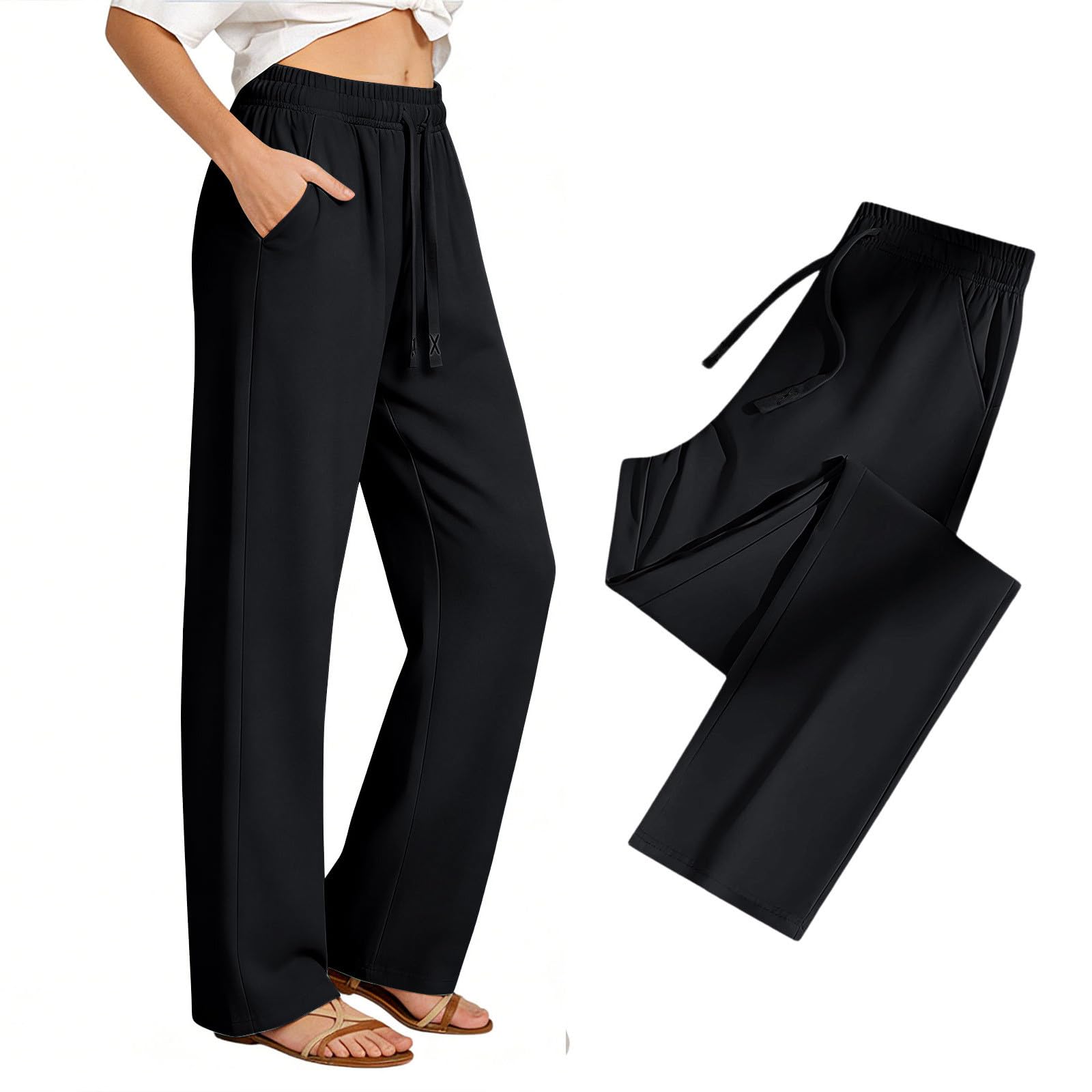 High Waist Straight Leg Sweatpants for Women Elastic Waist Casual Loose Trousers Spring Summer Lightweight Comfy Bottoms 2026 - 3