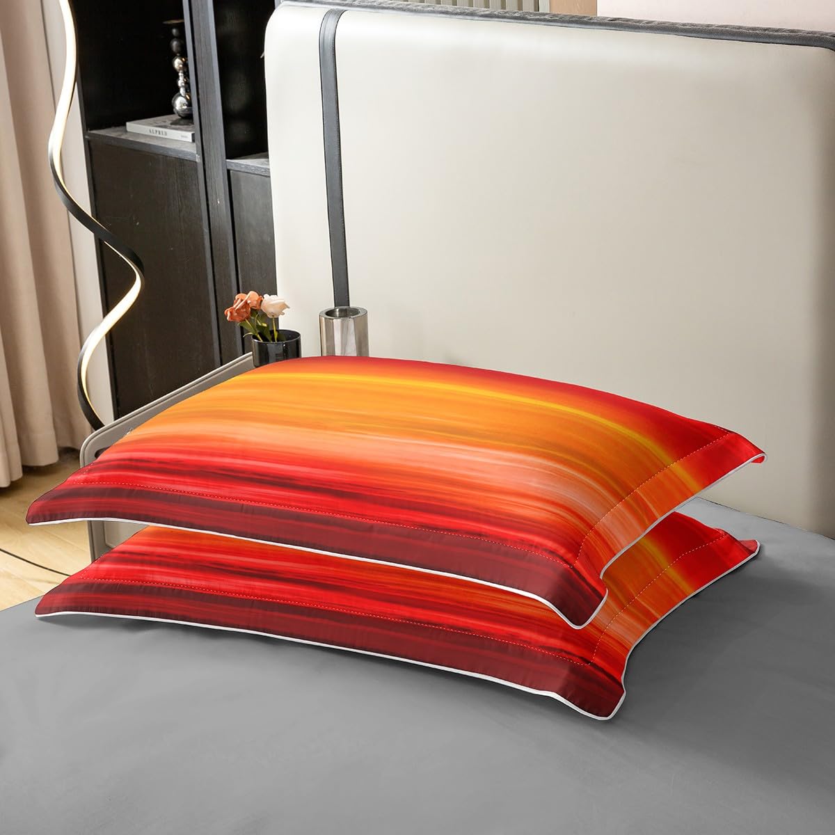Loussiesd Orange Rot Druck Betten Set Farbverlauf Orange Bettwäsche Set 135x200cm 100% Baumwolle Romantisches Farb Bettbezug Set für Kinder Jungen Mädchen Gelb Dunkelrot Raumdeko