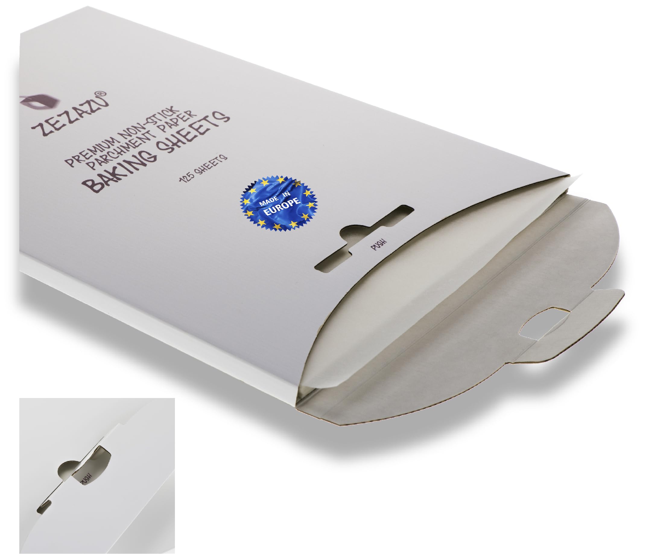 Parchment Paper Sheets for Baking - MADE IN EUROPE - Precut 12x16 inch (125 Sheets) -RECLOSABLE PACK- Exact Fit for Half-Sheet Baking Pans, Unbleached, Non-stick, Dual-Sided Siliconized Coating