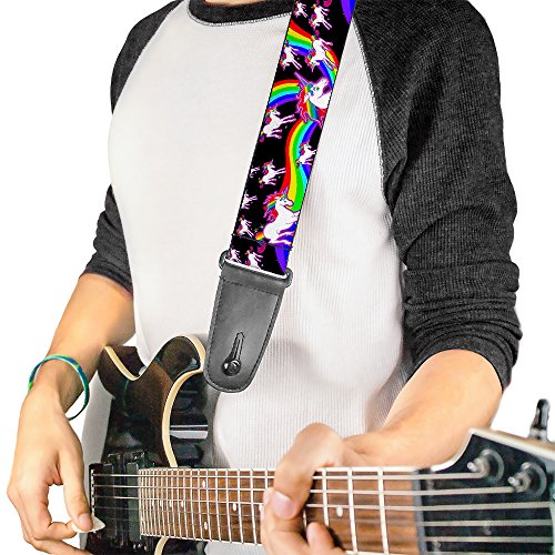 Image of Buckle-Down GS-W32109 inchUnicorns /Rainbow Swirl Black inch Guitar Strap