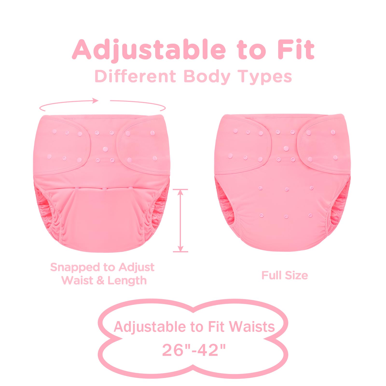 Littleforbig Washable Adjustable Reusable Waterproof Primary Comfort Cloth Adult Diaper Wrap Cover One Size Pink