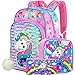 4PCS Unicorn Backpack for Girls, Sequin Prechool Bookbag and Lunch Box