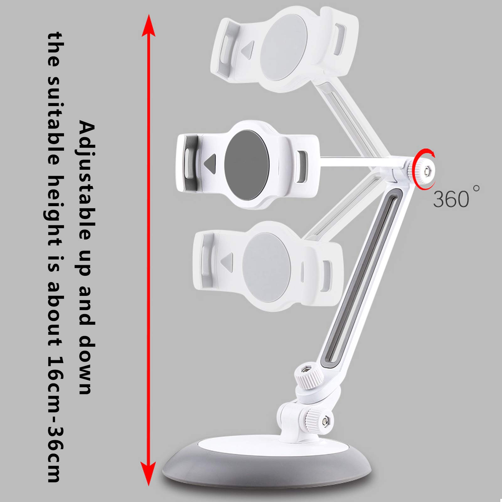 Stojak na telefon długie ramiona uchwyt składany i przenośny, swobodnie chowany, ramiona ze stopu aluminium, obrotowy o 360 stopni, swobodne rozciąganie do 19 cm, odpowiedni dla 10-11 cali, różowy