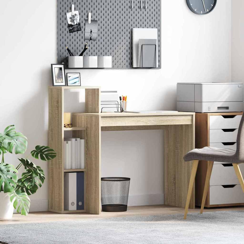 Biurko z drewna dębowego Sonoma 100 x 40 x 90 cm z regałem, zarządzanie kablami, półka na klawiaturę, idealne do domowego biura, gabinetu, pokoju młodzieżowego i dziecięcego