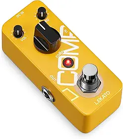 LEKATO Pedal Compressor Amarelo para Guitarra, Mini Compressor Portátil com True Bypass 9V, Equalizador e Volume Ajustáveis, Pedal de Efeito Analógico Clássico para Guitarra Elétrica e Baixo