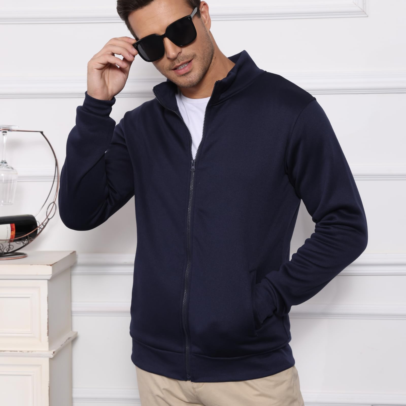 LAOARA Felpa Uomo con Zip Felpe Senza Cappuccio Nera Hoodie Leggera Invernale Giubbotto Giacca Giaccone M-3XL
