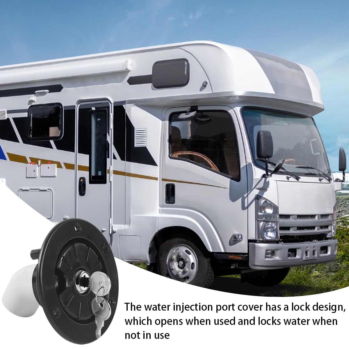 JNNJ Tappo Serbatoio Acqua Per Camper Con Chiavi | Ingresso A Gravità Impermeabile | Per Roulotte E Barche Nero - Foto 3